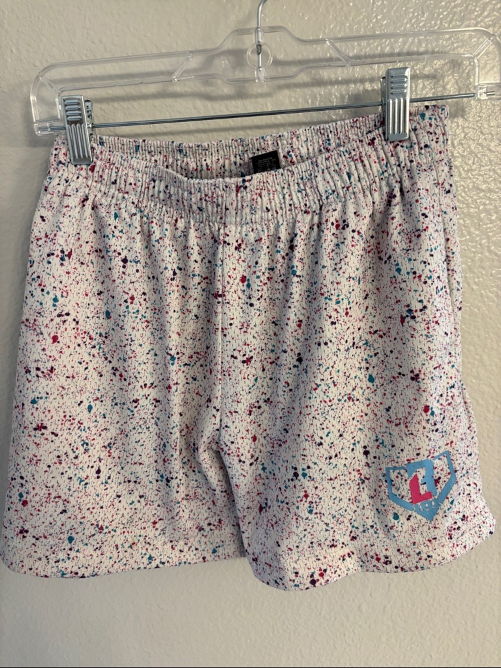 Baseball 101 Speckled White Athletic Shorts with Logo